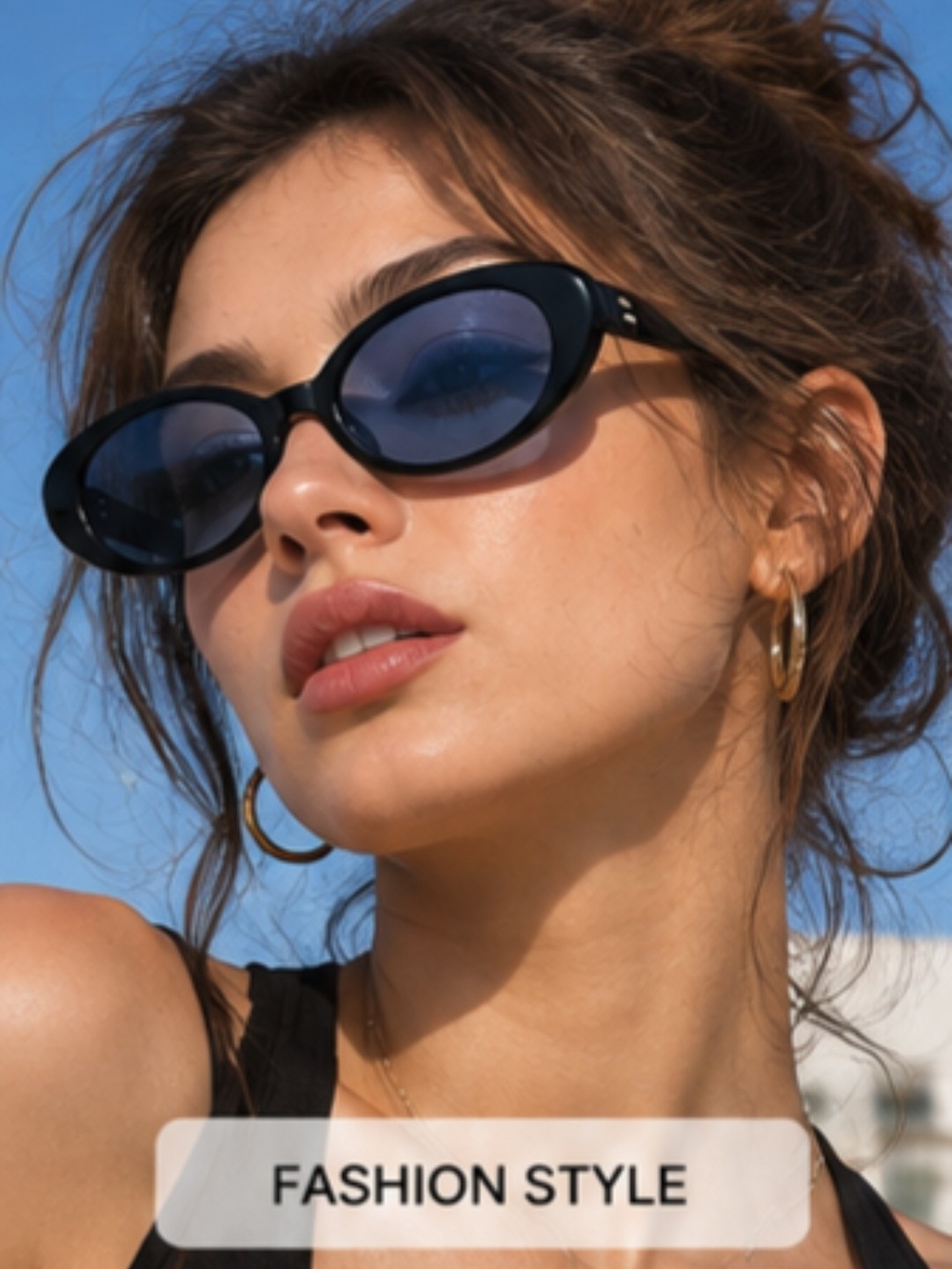 Black Frame Blue Lens Cat-Eye Sunglasses - Fashion Style